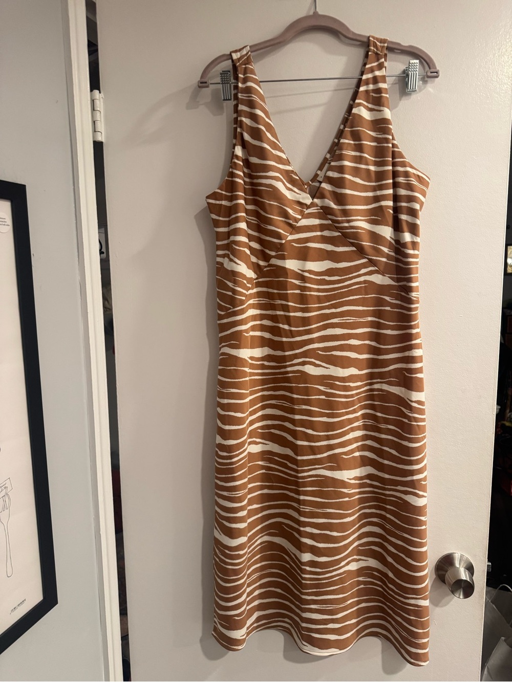 A New Day Brown White Zebra Print V Neck Midi Dress Large